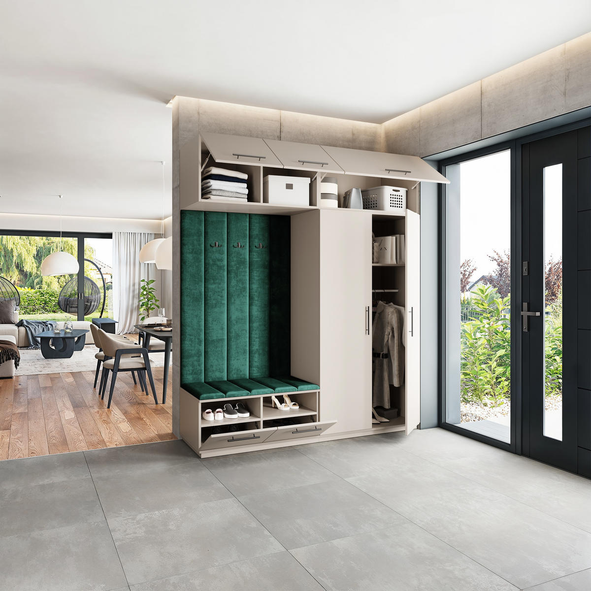 GARDEROBENSCHRANK REMA 200/240/60 cm Modern Garderobe-Set Kaschmir - Kaschmir/Grün, Holzwerkstoff (200/240/60cm) - MASSENO