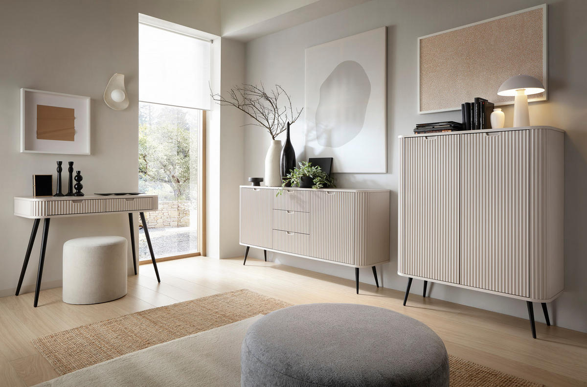 KOMMODE Breite ZOVA Kaschmir-Schwarz, 168x87x39cm 3 Schubladen, 2 Schränke - Kaschmir/Schwarz, Holzwerkstoff/Kunststoff (168/87/39cm) - DomoHome