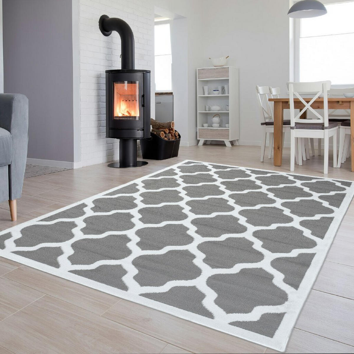 TEPPICH LUXURY Grau Marokkanisch Rauten 140/200 cm - Grau, Textil (140/200cm) - Tapiso