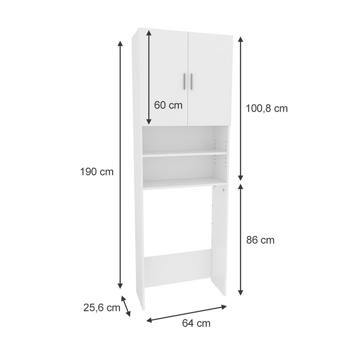 WASCHMASCHINENSCHRANK Martha Weiß 64 x 190 cm mit 2 kurzen Türen - Weiß, Holzwerkstoff (64/190/26cm) - Vicco