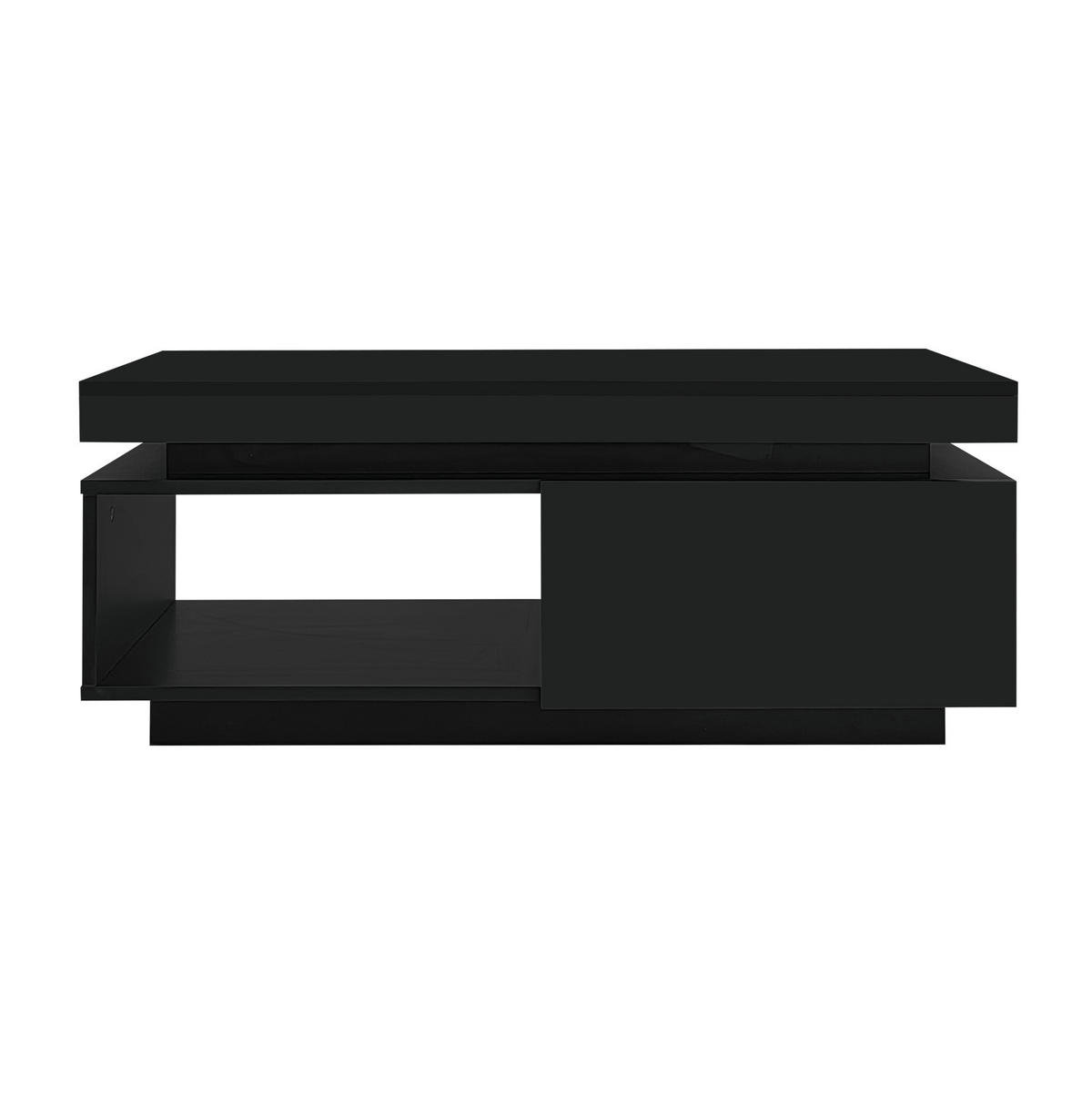 COUCHTISCH 100/50/40,3 cm in Schwarz mit LED-Beleuchtung und Schublade - Schwarz, Holzwerkstoff (100/50/40cm) - Flora Grace