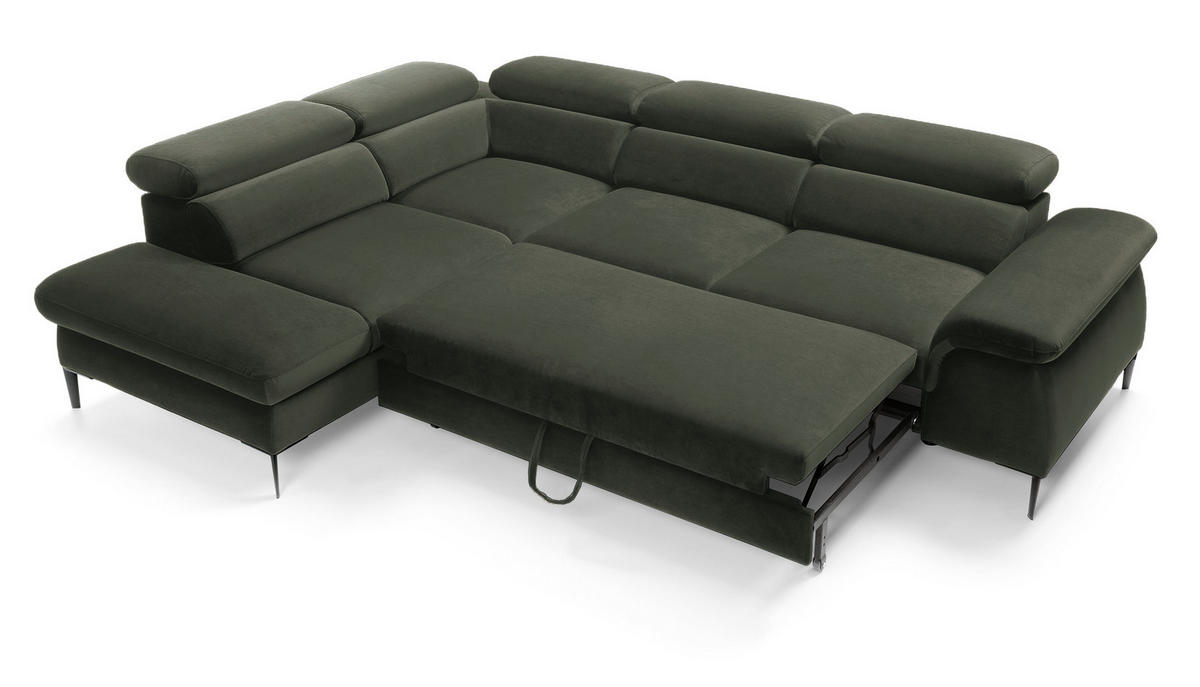 SCHLAFSOFA 280 cm Amaro L mit verstellbaren Kopfstützen, Links, Grün - Grün, Holz (280/214cm) - Emporius
