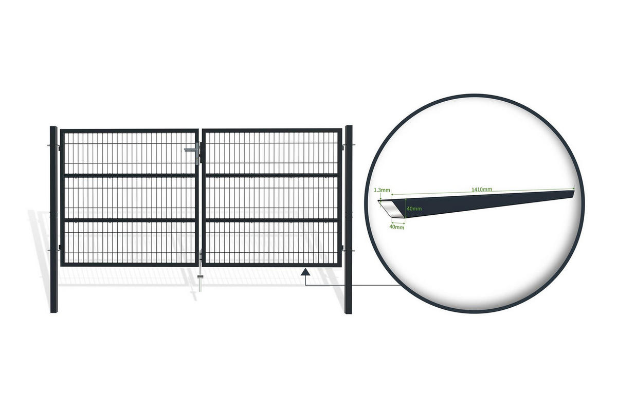 ZAUNTOR Razo Grau 3m H.140cm + TÜRCHEN 1m H.140cm - Grau, Metall (306/146cm) - Casanoov