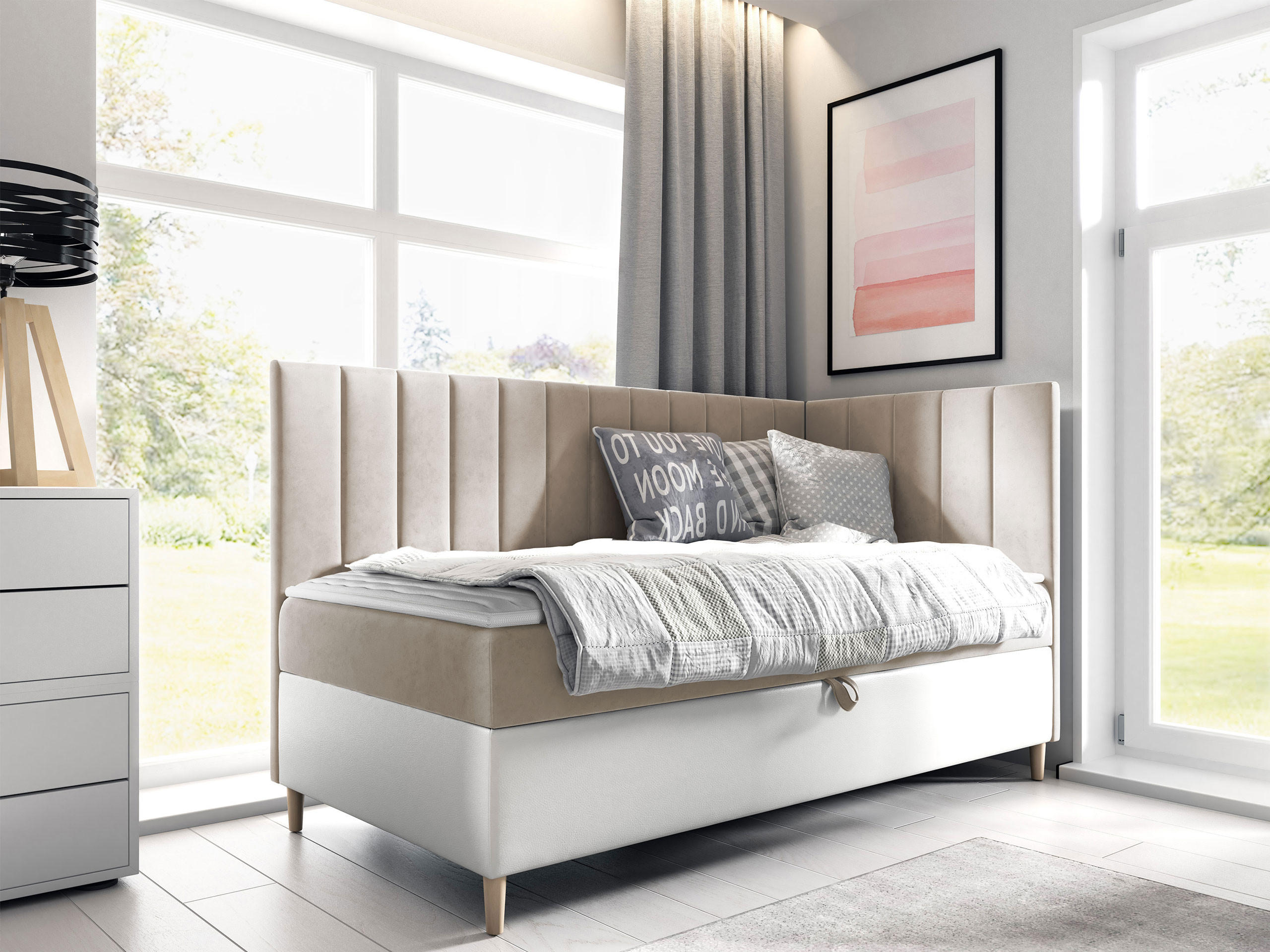 BOXBETT Maja Junior 3, Seite zum Öffnen des Bettkastens: Rechts - Creme/Weiß, Holz (100/200cm) - MIRJAN24