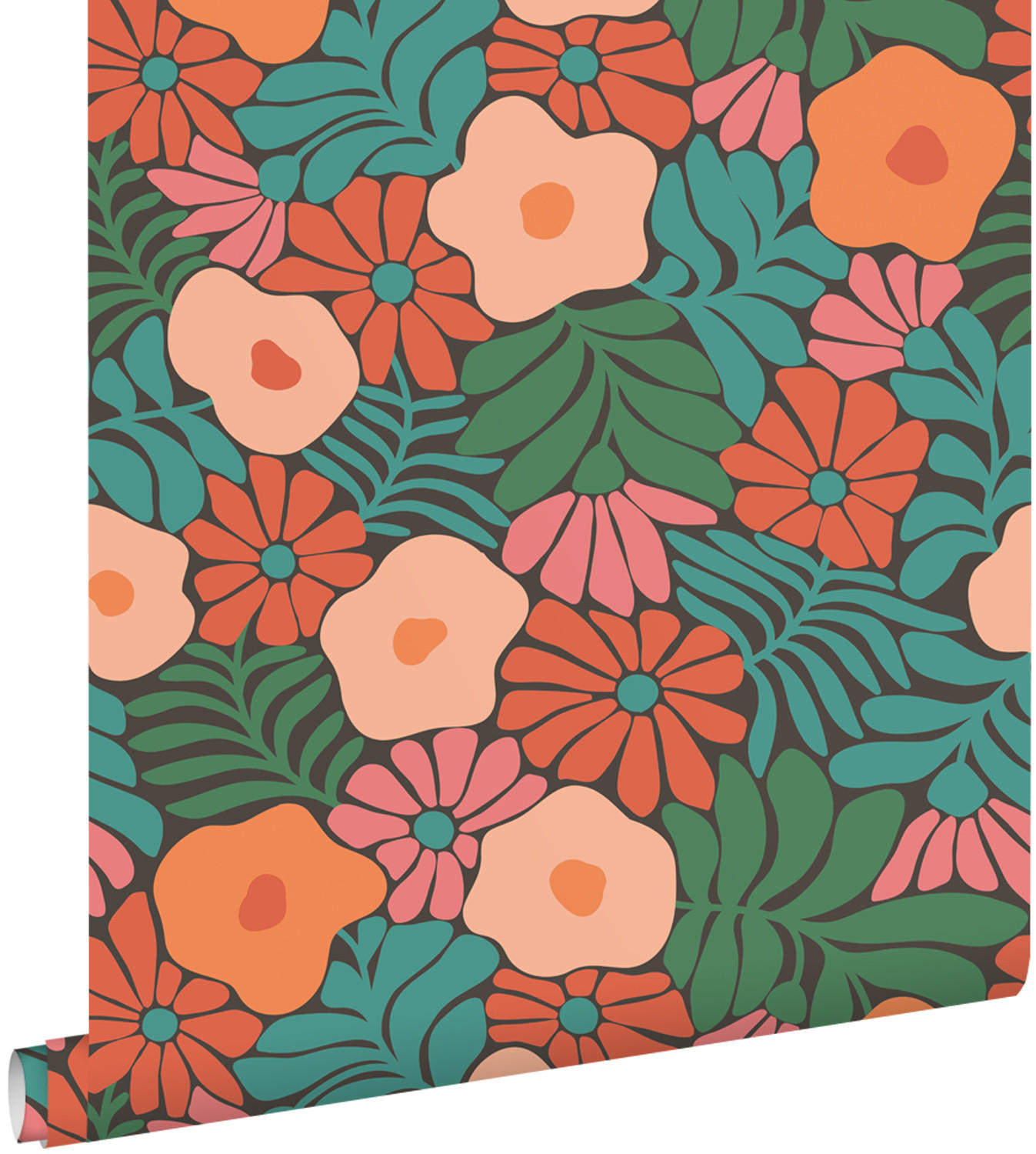 TAPETE Blumen im Matisse-Stil 53 cm x 10.05 m - Orange, Papier (53/1000cm) - ESTAhome