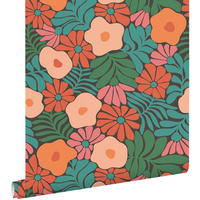 TAPETE Blumen im Matisse-Stil 53 cm x 10.05 m - Orange, Papier (53/1000cm) - ESTAhome