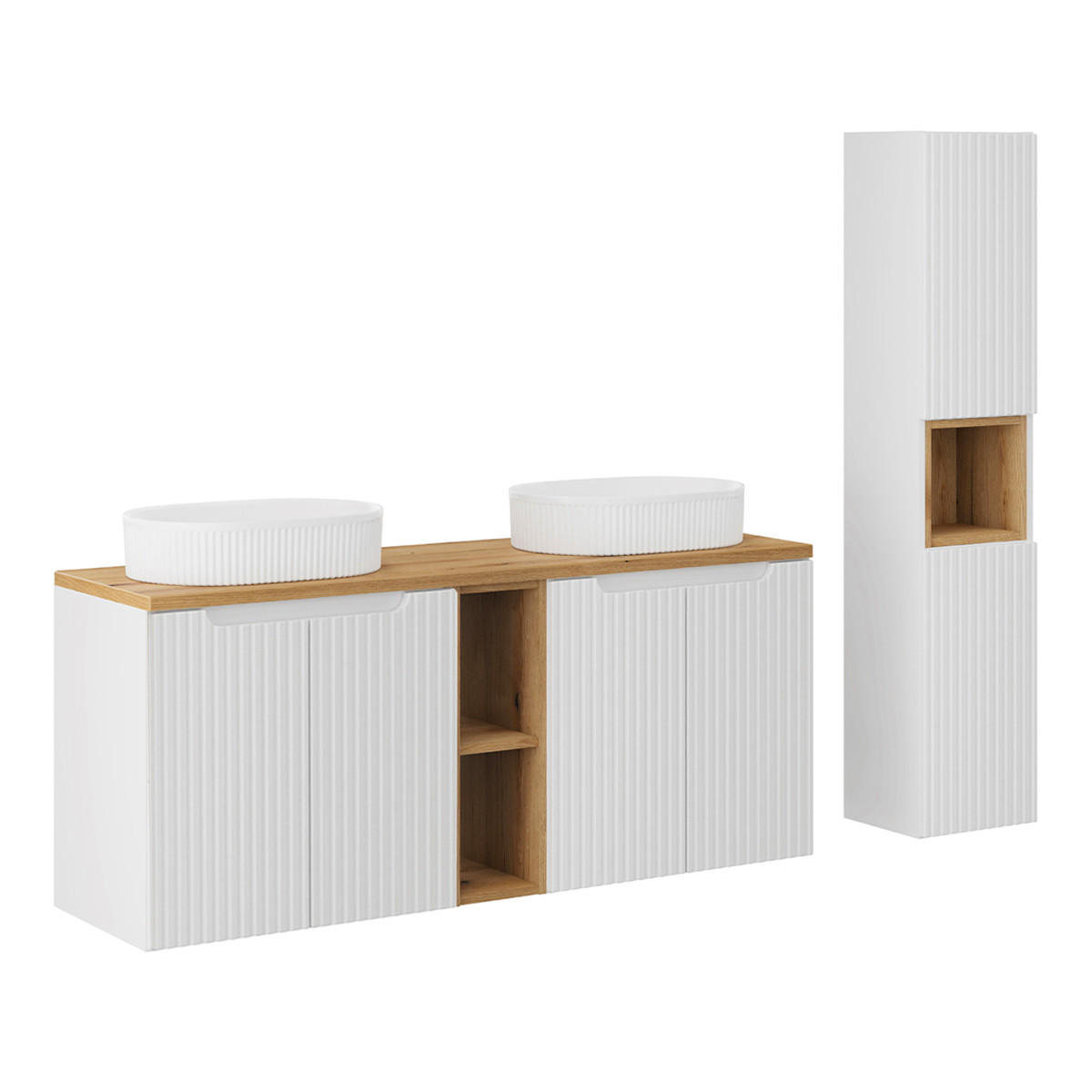 Petits-meubles KOUPELNOVÝ NÁBYTEK 140.4cm Riva 2er-Set Bílá a dřevo