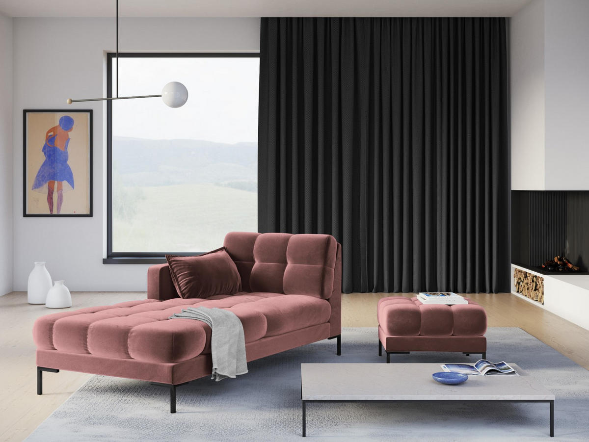 CHAISELONGUE links Mamaia aus Samt rosa - Pink, Textil (102/75/185cm) - Micadoni