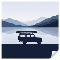 KINDERTAPETE - Auto - See - Berge - Blau - 220x240 cm - Blaugrau, Papier (220/240cm) - OnlyWow