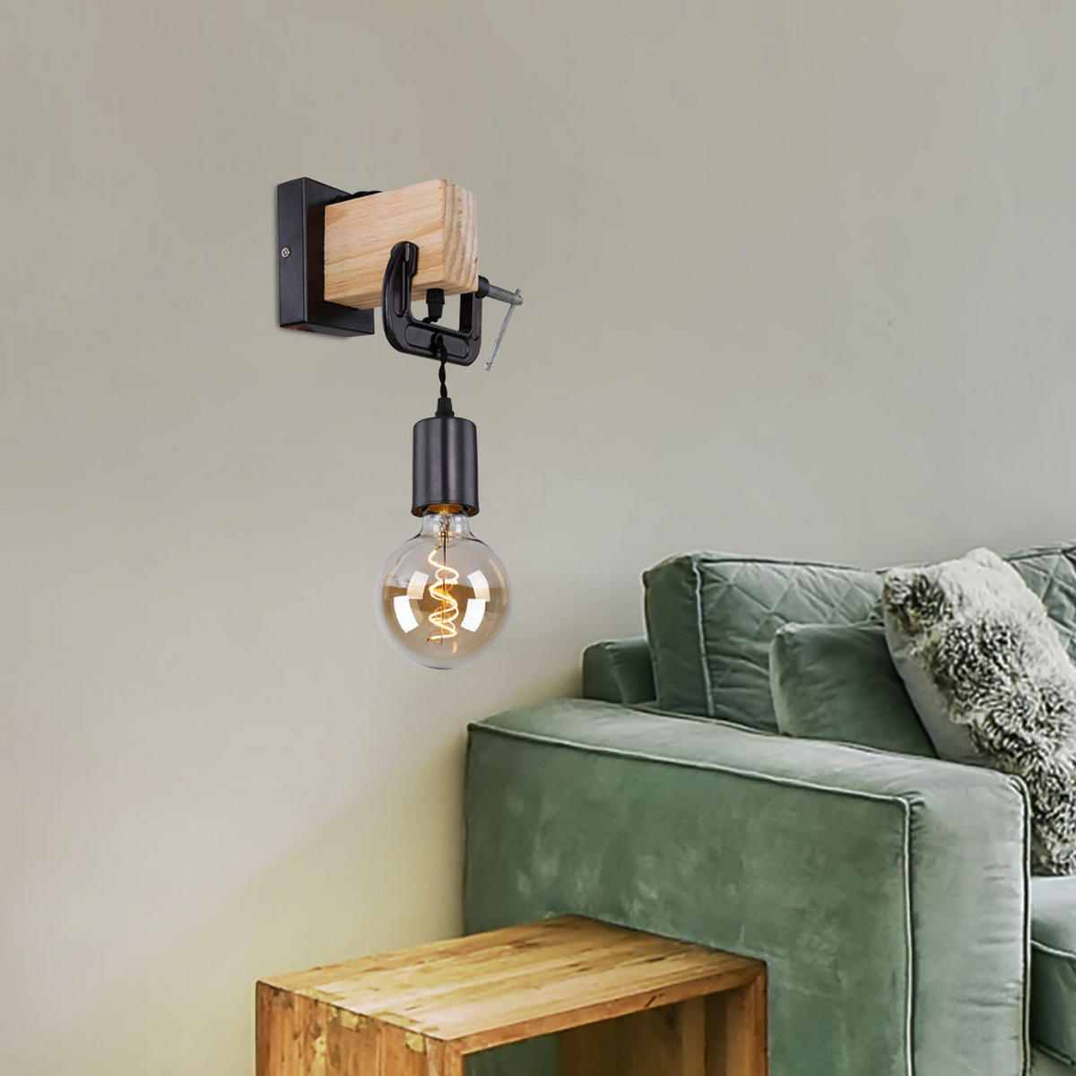 WANDLEUCHTE Metall Holzoptik Schwarz - Schwarz, Holz (14/28/15cm)