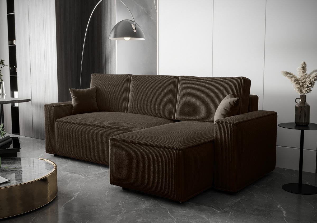 ECKSOFA L AMBRO Poso 06 Rechts mit Schlaffunktion - Braun, Textil (232/143cm) - Bedante