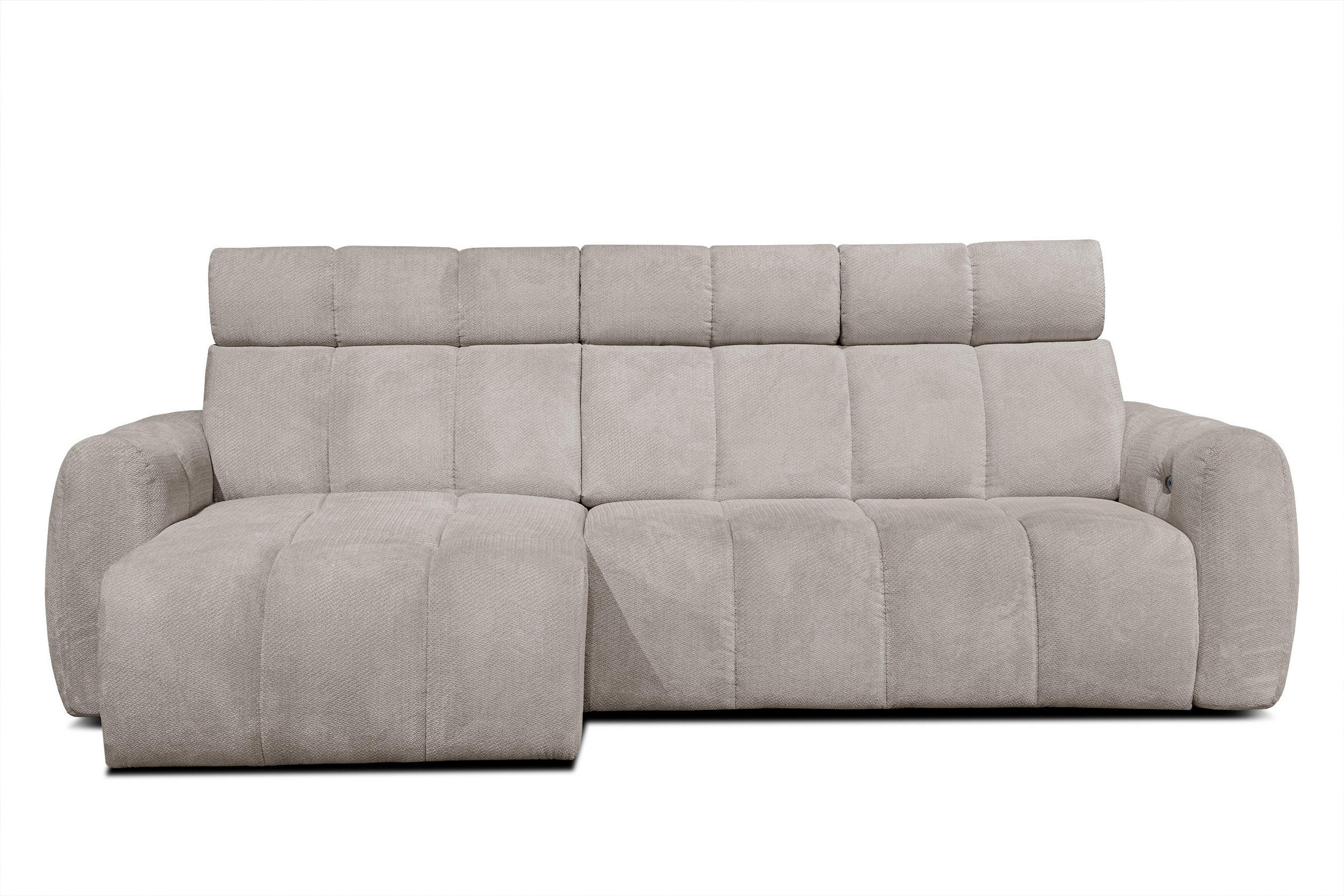 ECKSOFA KIMI 3-Sitzer, ausziehbarer Sitz, verstellbare Kopfstützen, beige - Beige/Schwarz, Holzwerkstoff/Textil (270/160cm) - Courtois Laville