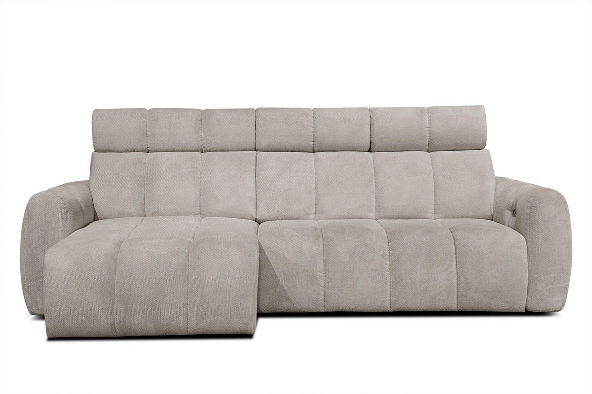 ECKSOFA KIMI 3-Sitzer, ausziehbarer Sitz, verstellbare Kopfstützen, beige - Beige/Schwarz, Holzwerkstoff/Textil (270/160cm) - Courtois Laville