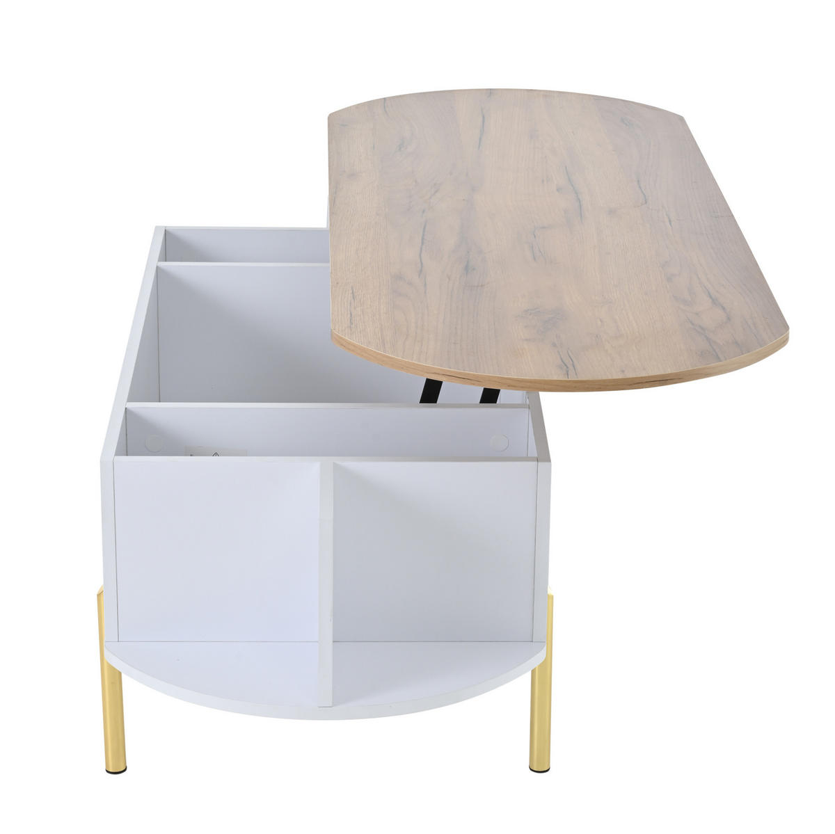 COUCHTISCH 120/50/43 cm aus MDF mit höhenverstellbarer Tischplatte und verstecktem Stauraum, Weiß/Naturholz - Weiß, Holzwerkstoff (120/50/43cm) - Redom