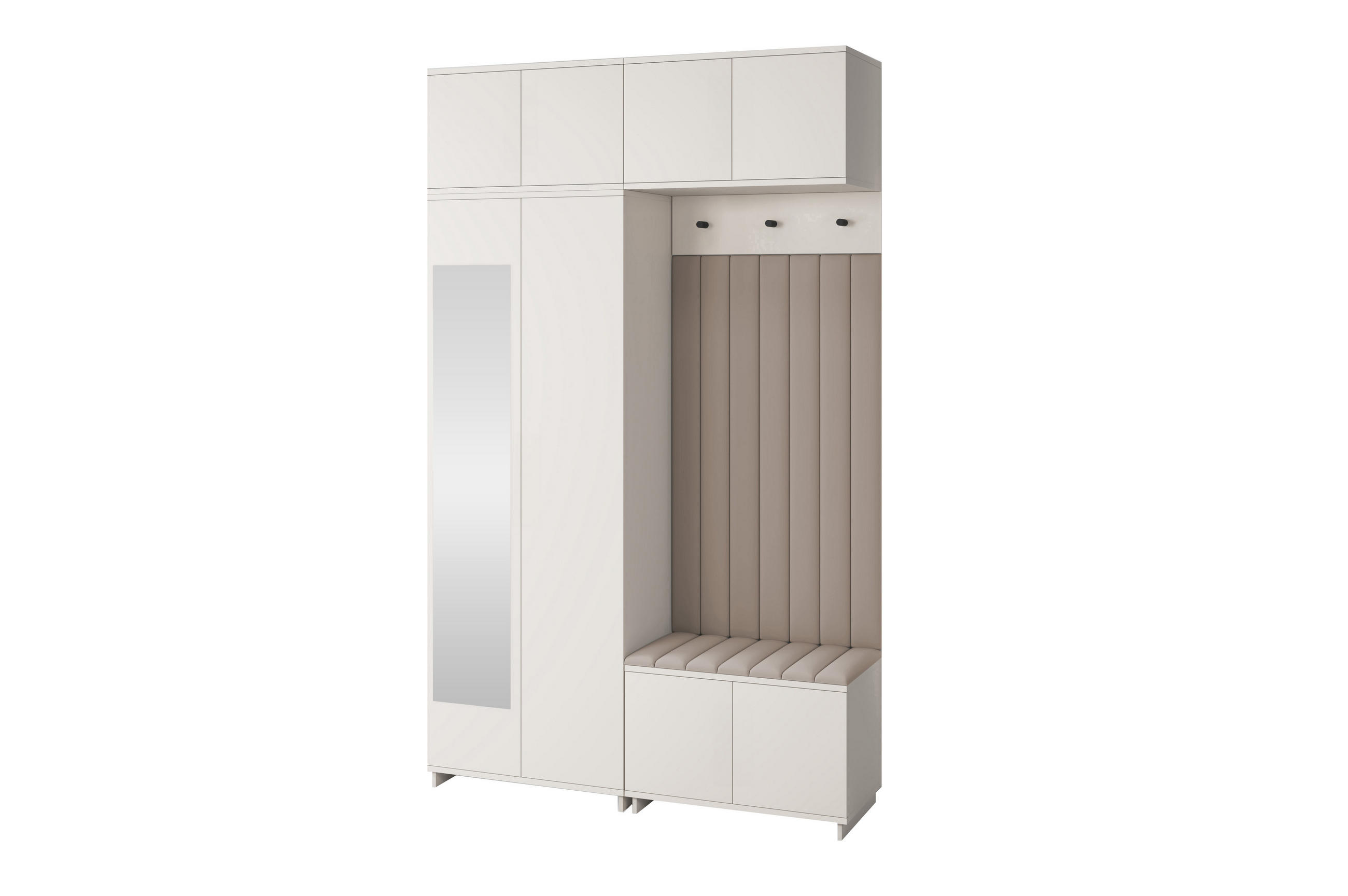 GARDEROBE Napoli version 11 mit Spiegel, mit POLSTERPANEELEN BEIGE - Beige/Creme, Holzwerkstoff (140/229/40cm) - Jerpax
