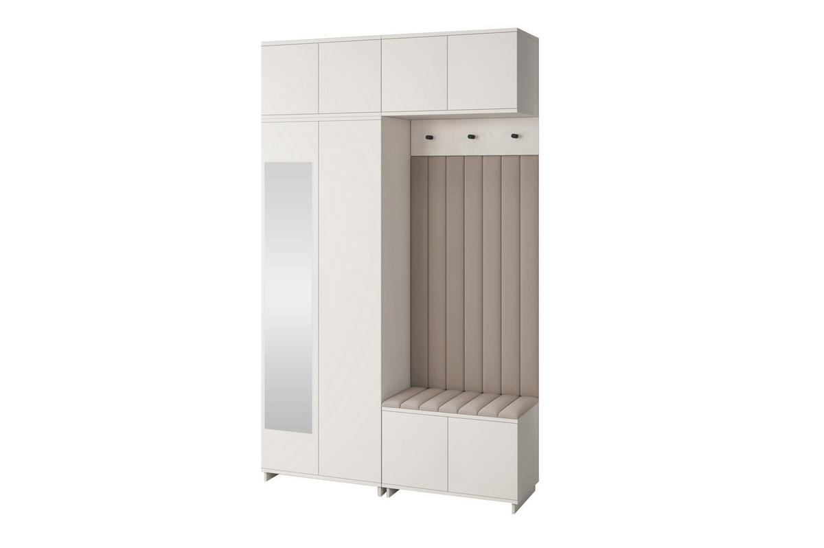 GARDEROBE Napoli version 11 mit Spiegel, mit POLSTERPANEELEN BEIGE - Beige/Creme, Holzwerkstoff (140/229/40cm) - Jerpax