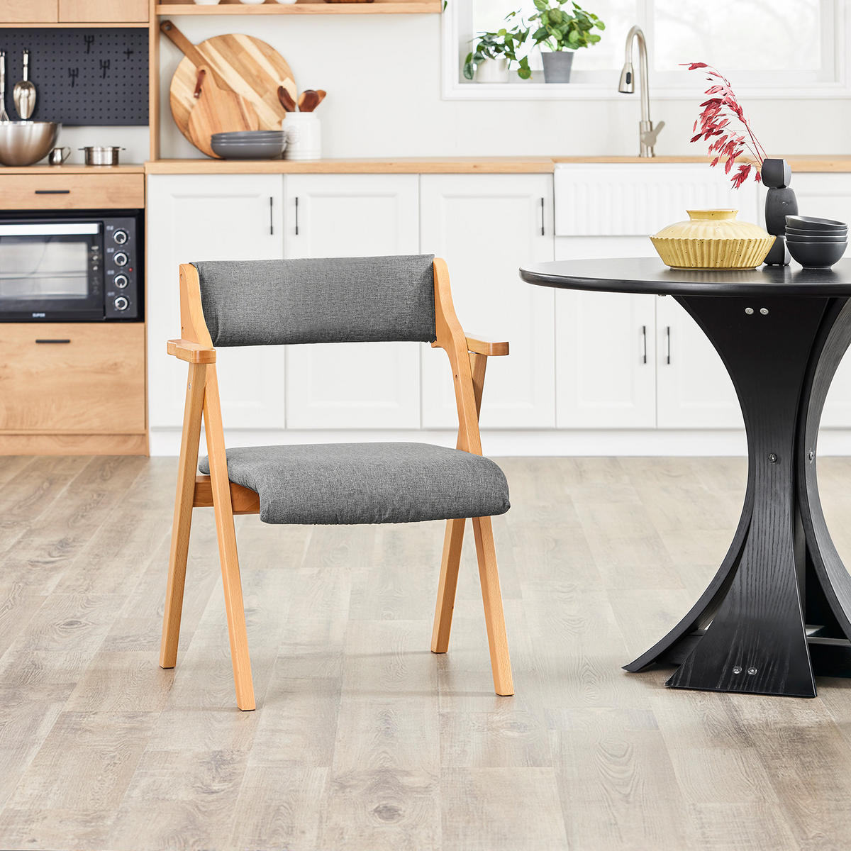 KLAPPSTUHL aus massivem Buchenholz mit Polsterung, Grau - Grau, Holz (61.5/77.6/56cm) - SoBuy