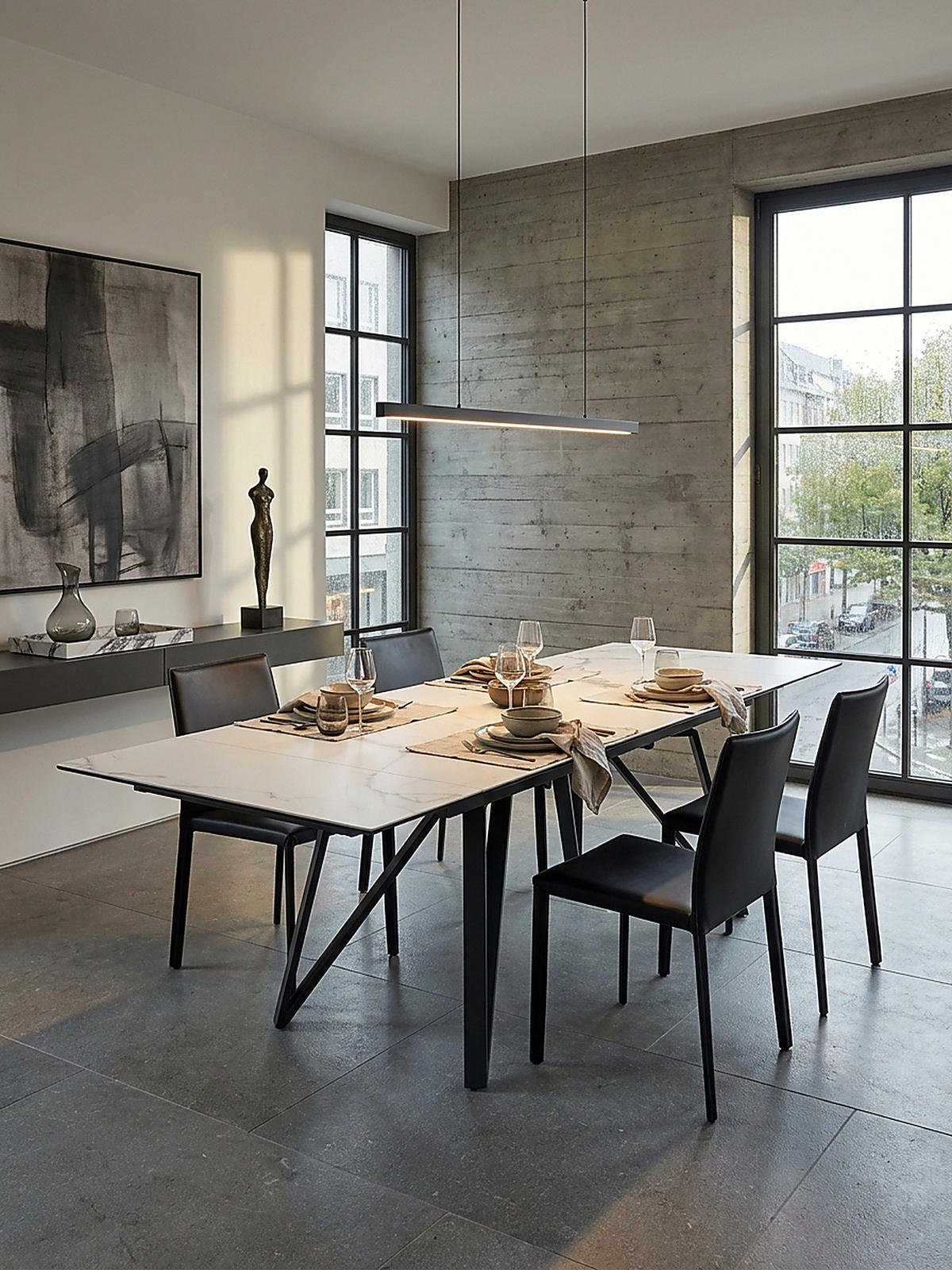 ESSTISCH Ausziehbar Keramik Glas Marmoroptik Rechteckig Groß, Weiß 180x95x76 cm - Schwarz/Weiß, Keramik/Metall (95/180/76cm) - KADIMA DESIGN