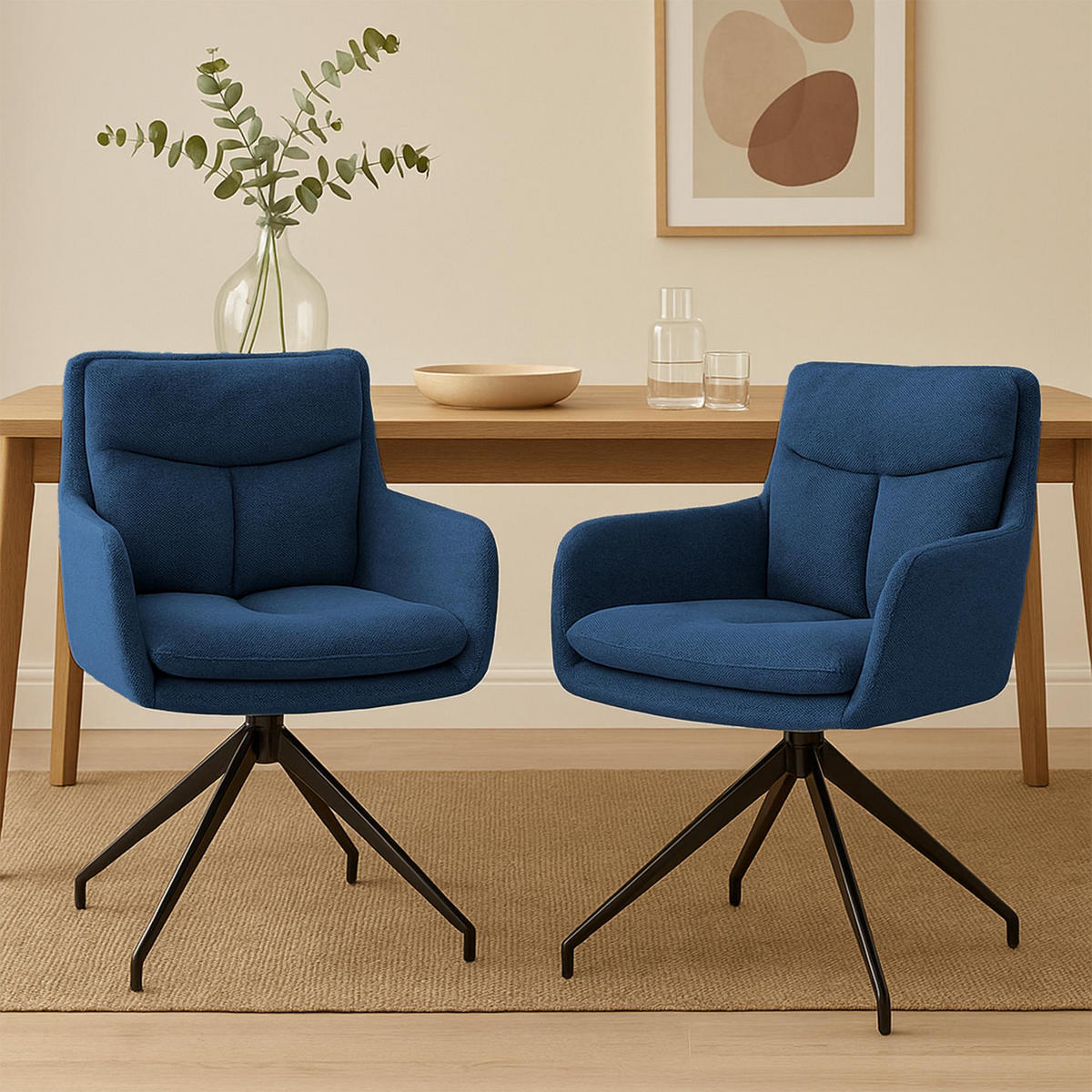 ESSZIMMERSTUHL 2er Set Stoff Blau - Blau, Textil/Metall (57/83/62cm) - CLP