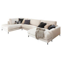 WOHNLANDSCHAFT CARA Cremeweiß Cord - Creme/Schwarz, Textil (341/84/223cm) - KAWOLA