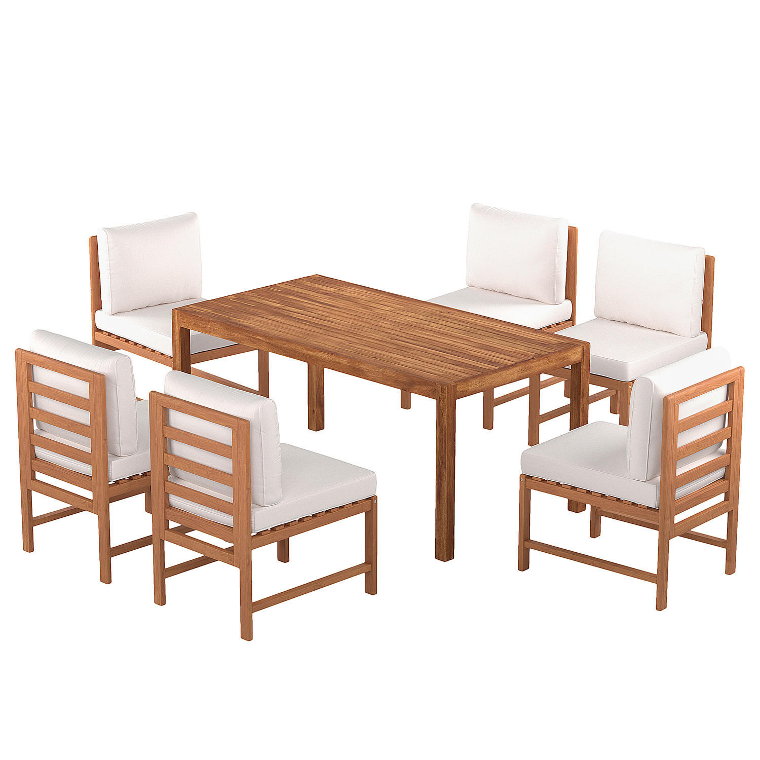 DINING-LOUNGESET - 7-teilig - Akazie massiv / Polyester - Braun / Beige - Beige/Braun, Holz/Textil - home24