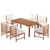 DINING-LOUNGESET - 7-teilig - Akazie massiv / Polyester - Braun / Beige - Beige/Braun, Holz/Textil - home24