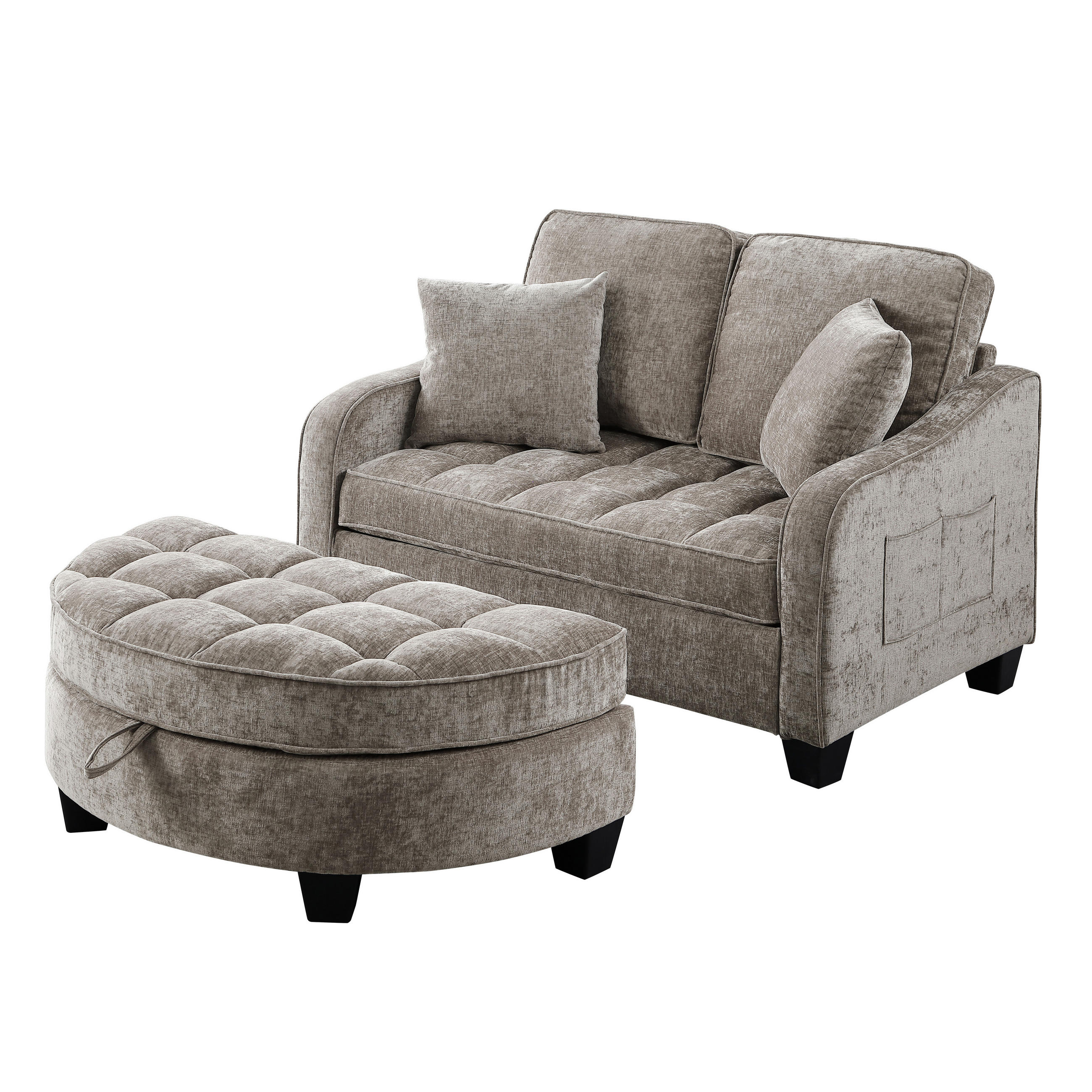 SCHLAFSOFA 2-in-1 mit Hocker und Stauraum, Braun - Braun, Holz (132/93/129cm)