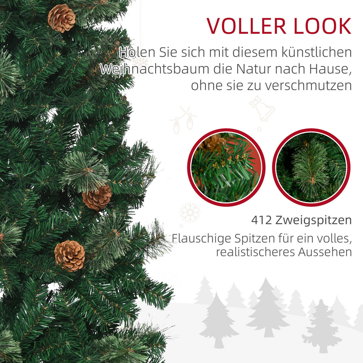 KÜNSTLICHER-WEIHNACHTSBAUM, 165 cm Christbaum mit 412 Spitzen für Weihnachten - Grün, Kunststoff (165cm) - HOMCOM