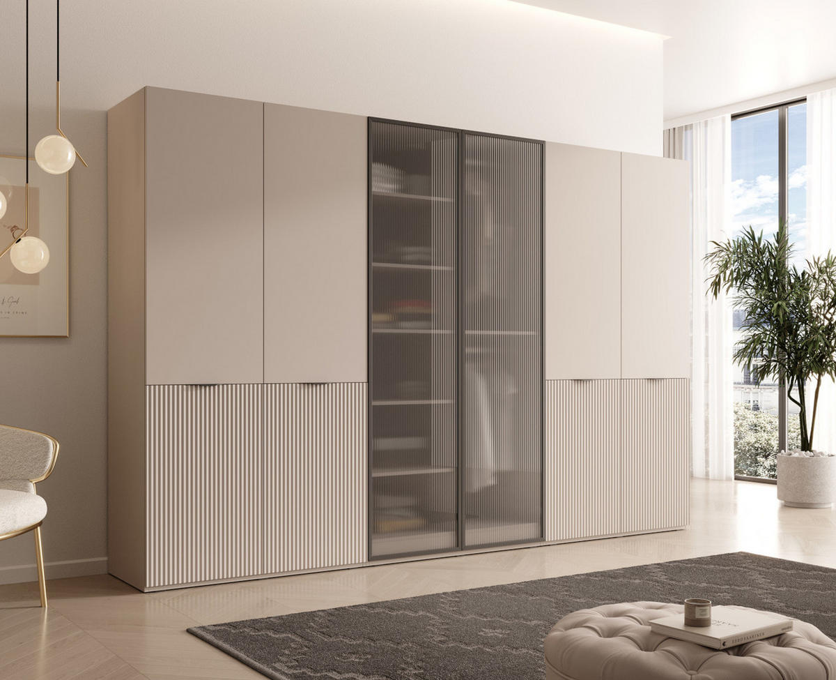 DREHTÜRENSCHRANK ATELIO 303/200/51 cm Modern Kleiderschrank 6-türig Kaschmir - Kaschmir, Holzwerkstoff (303/200/51cm) - MASSENO