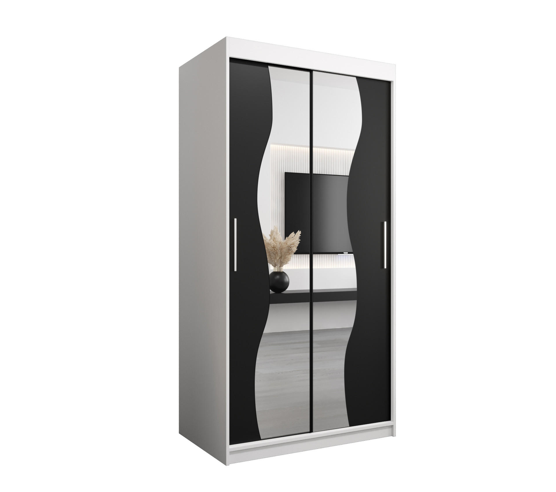 Möbel Kryspol Schwebetürenschrank Weiß, Schwarz 100x200x62 cm