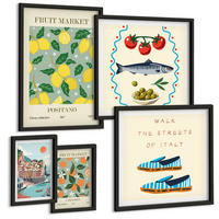 BILDER SET 5er Set - 50x50 cm & 20x30 cm & 40x60 cm Schwarzer Rahmen - Italienische Poster mit Fruchtmotiven - Schwarz, Kunststoff (40/60cm) - TULUP