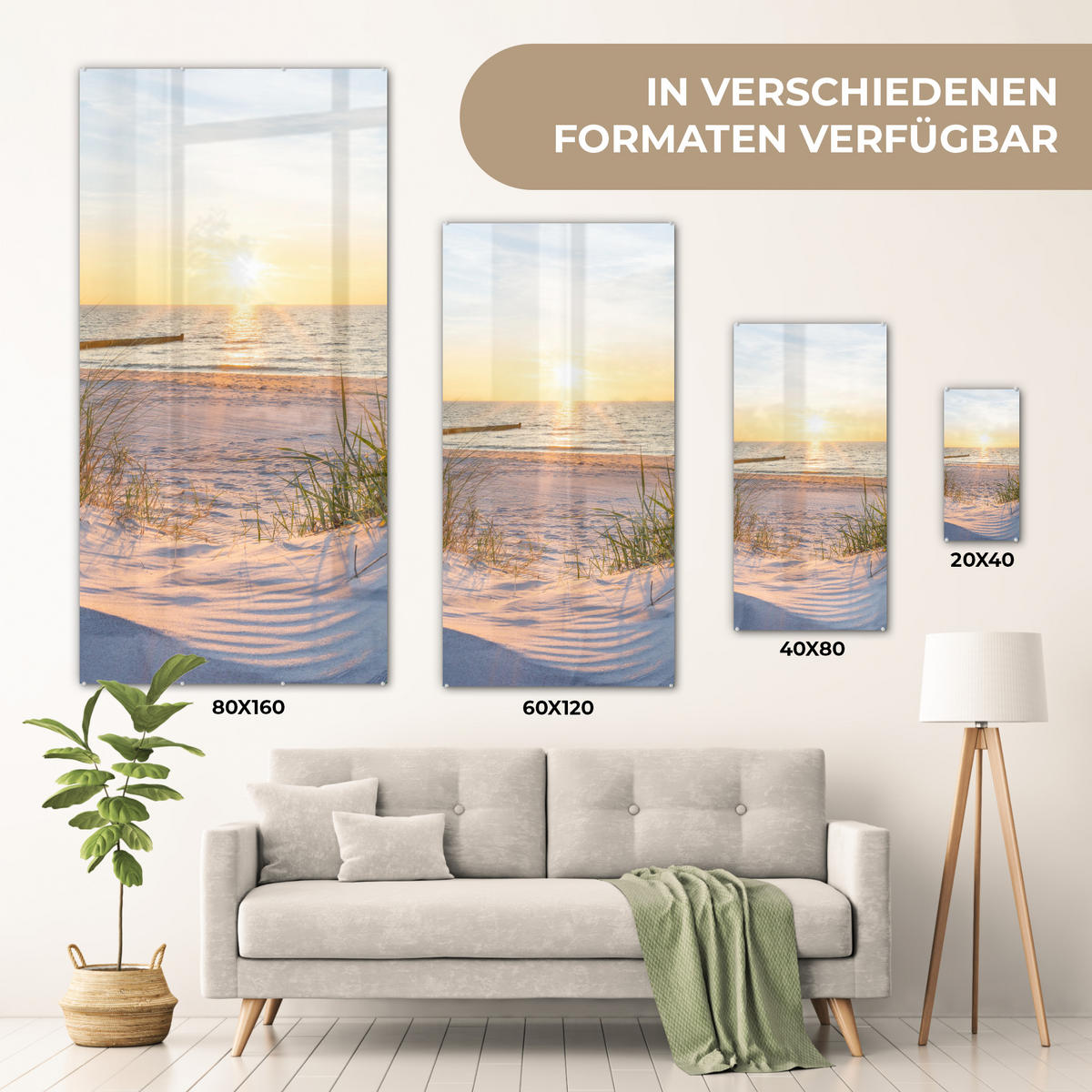 OBRAZ NA AKRYLOVOM SKLE Pláž - Slnko - Duny - Tráva - Piesok - Horizont 60x120 cm - svetlomodrá, sklo (60/120cm) - MuchoWow