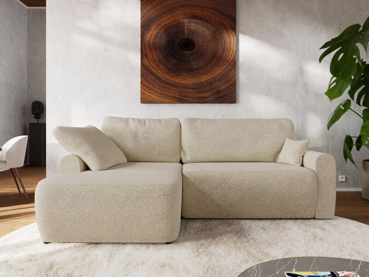 ECKSCHLAFSOFA CUBO L Creme Struktur - links - Creme/Schwarz, Kunststoff/Textil (273/187cm) - MKS