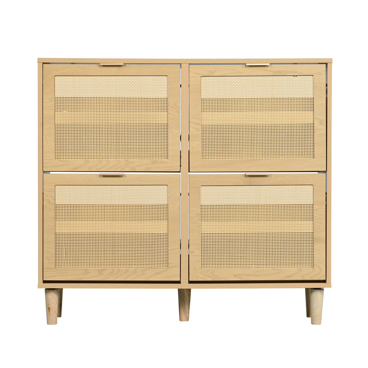 SCHUHSCHRANK 100/25/90 cm eichefarben aus Spanplatte mit Rattanfronten und 4 Klappen - Naturfarben, Holzwerkstoff (100/90/25cm) - OKWISH