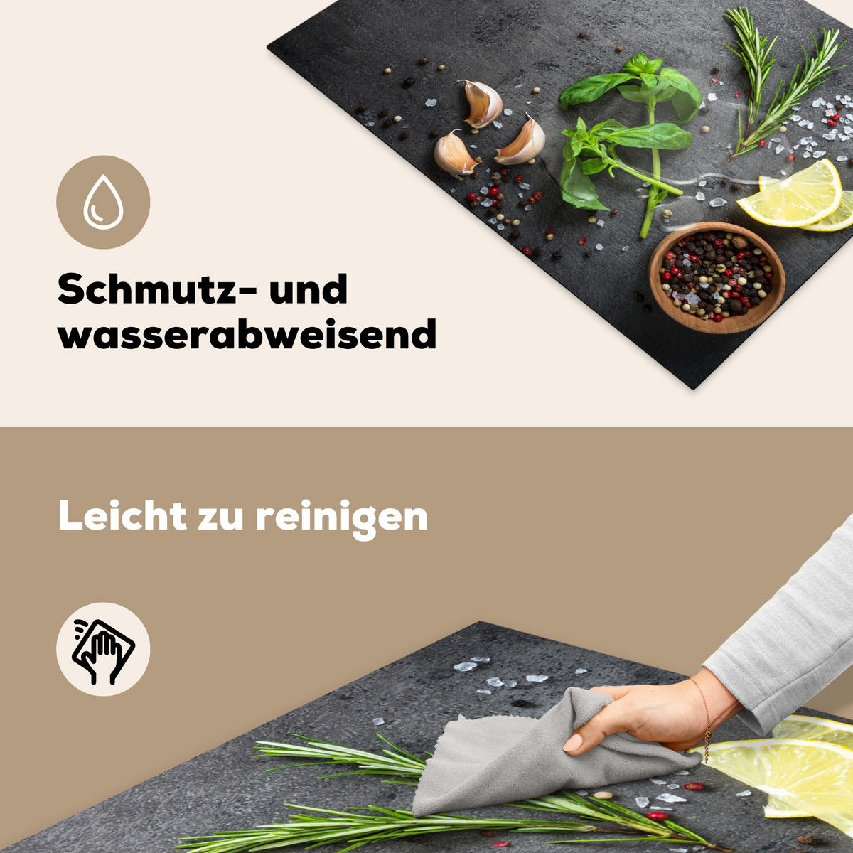 HERDABDECKPLATTE Limette - Kräuter - Gewürze - Grün - Grau - Beton 75x52 cm - Grün, Kunststoff (75/0.2/52cm) - MuchoWow