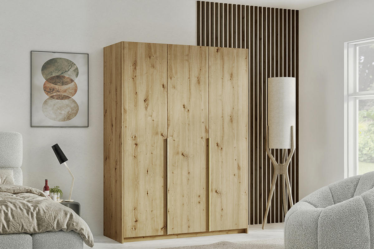 DREHTÜRENSCHRANK Apollonia ohne Spiegel 150x204cm 3-türig, artisan, goldene Griffe - Goldfarben/Braun, Kunststoff (58/205/150cm) - Margaret Hadas24