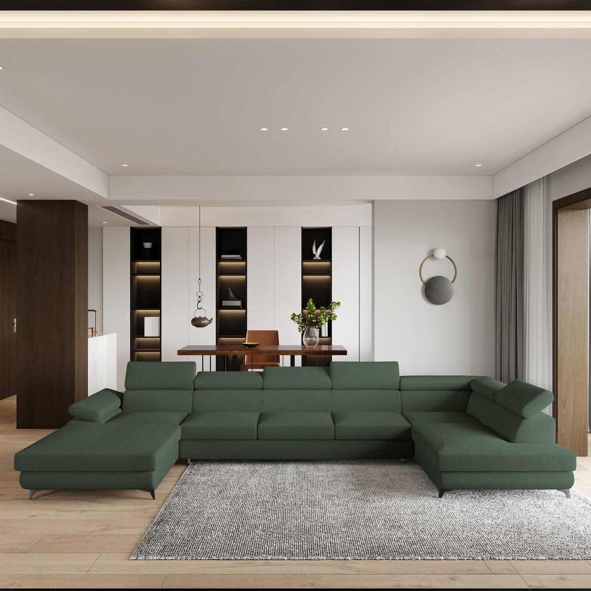 ROHOVÁ SEDAČKA MONTIVA zelená barva - černá/zelená barva, kov/dřevo (410/190cm) - MASSENO