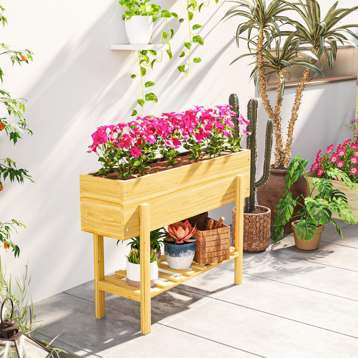 HOCHBEET mit Regal - Naturfarben, Holz (30/70.5/100cm) - Outsunny