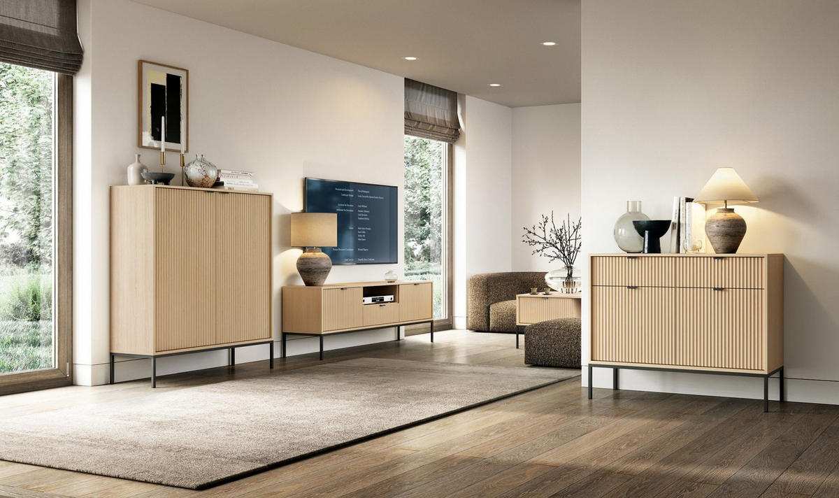 TV stolek Vellore Dekor dub Vicenza 154/56/39 cm - černá/béžová, kov/kompozitní dřevo (154/56/39cm) - Selsey
