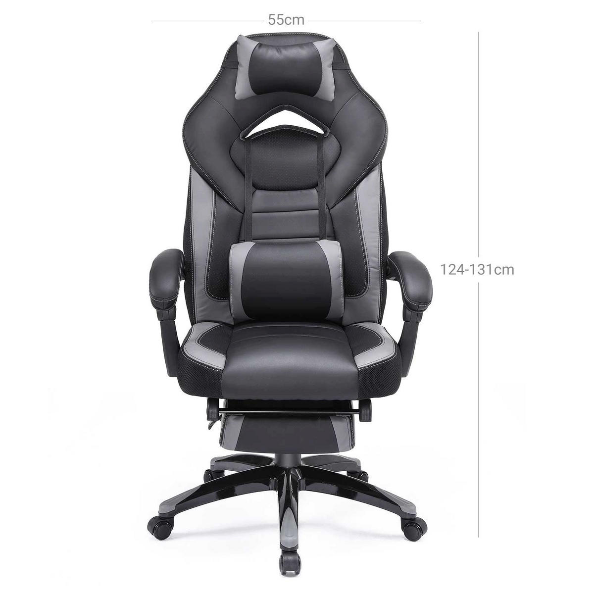 GAMING STUHL SCHREIBTISCHSTUHL - Grau, Leder (64/128/70cm) - Hansiro