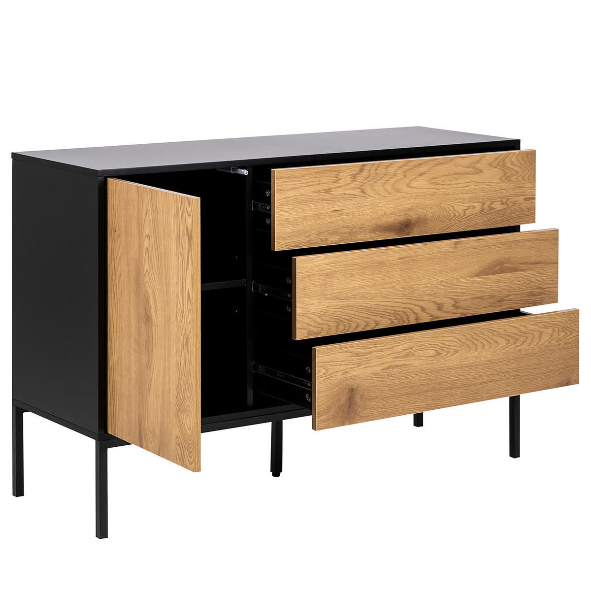 SIDEBOARD - Wildeiche Dekor / Schwarz - Braun, Holzwerkstoff/Metall (120/82/40cm) - home24