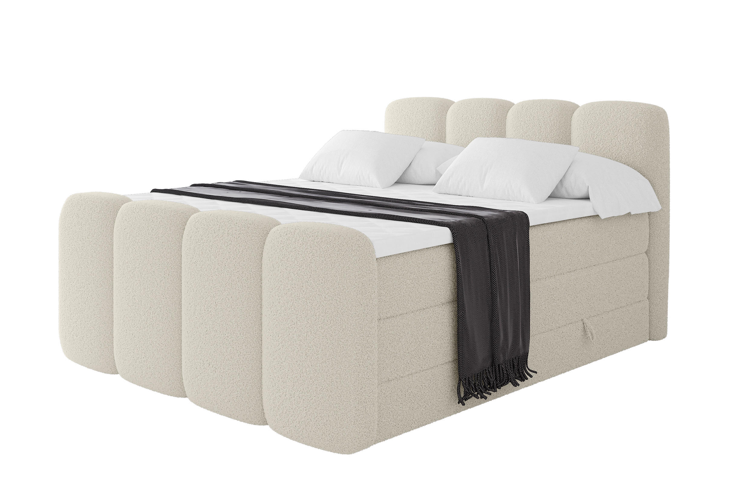 BOXBETT mit Matratze H3|H4 - NINA-Z KING - 160x200 cm - Beige - Sandfarben, Holzwerkstoff (160/200cm) - ALTDECOR