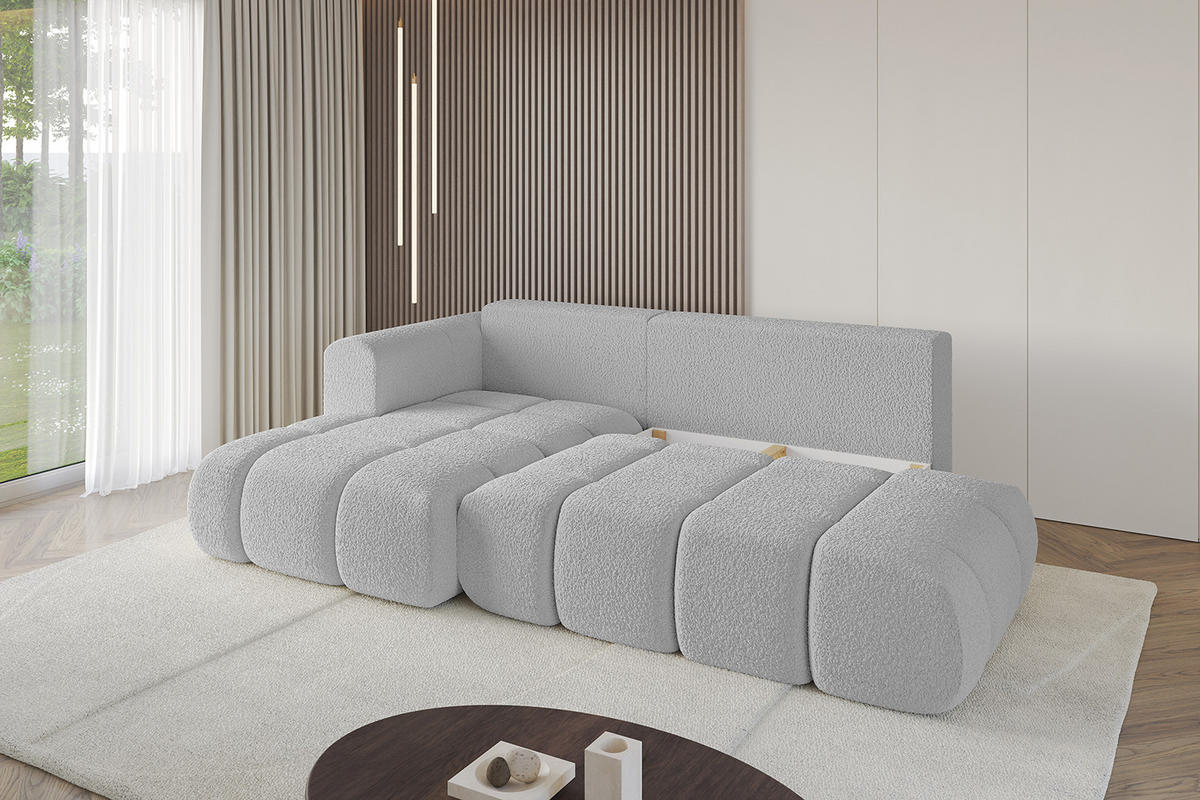 ECKSOFA Ottomane Links CLOUD-L 289x180x40 Hellgrau Bouclé - Hellgrau, Holzwerkstoff/Kunststoff (180/289cm) - ALTDECOR