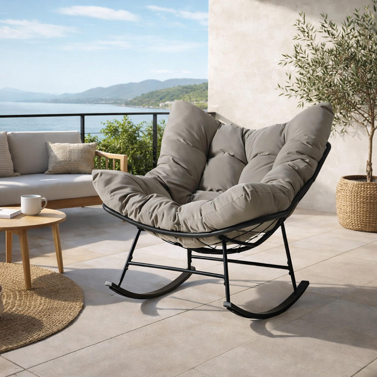 GARTENSESSEL Quito Grau - Grau, Metall (107/85/90cm) - Concept Usine