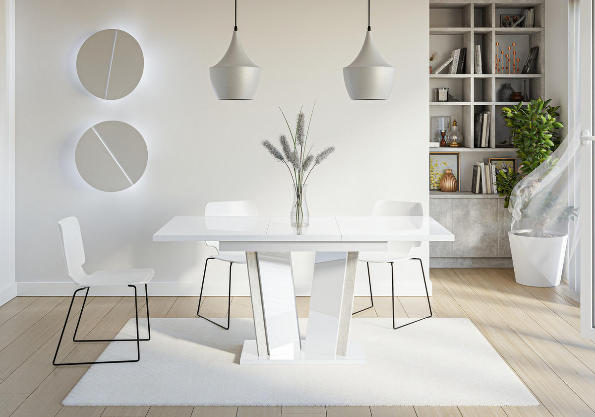 ESSTISCH Ausziehbar 120 - 160 cm Weiß Hochglanz und Grau Betonoptik - Weiß Hochglanz/Grau, Holzwerkstoff (120/80/75cm) - PROSPERO