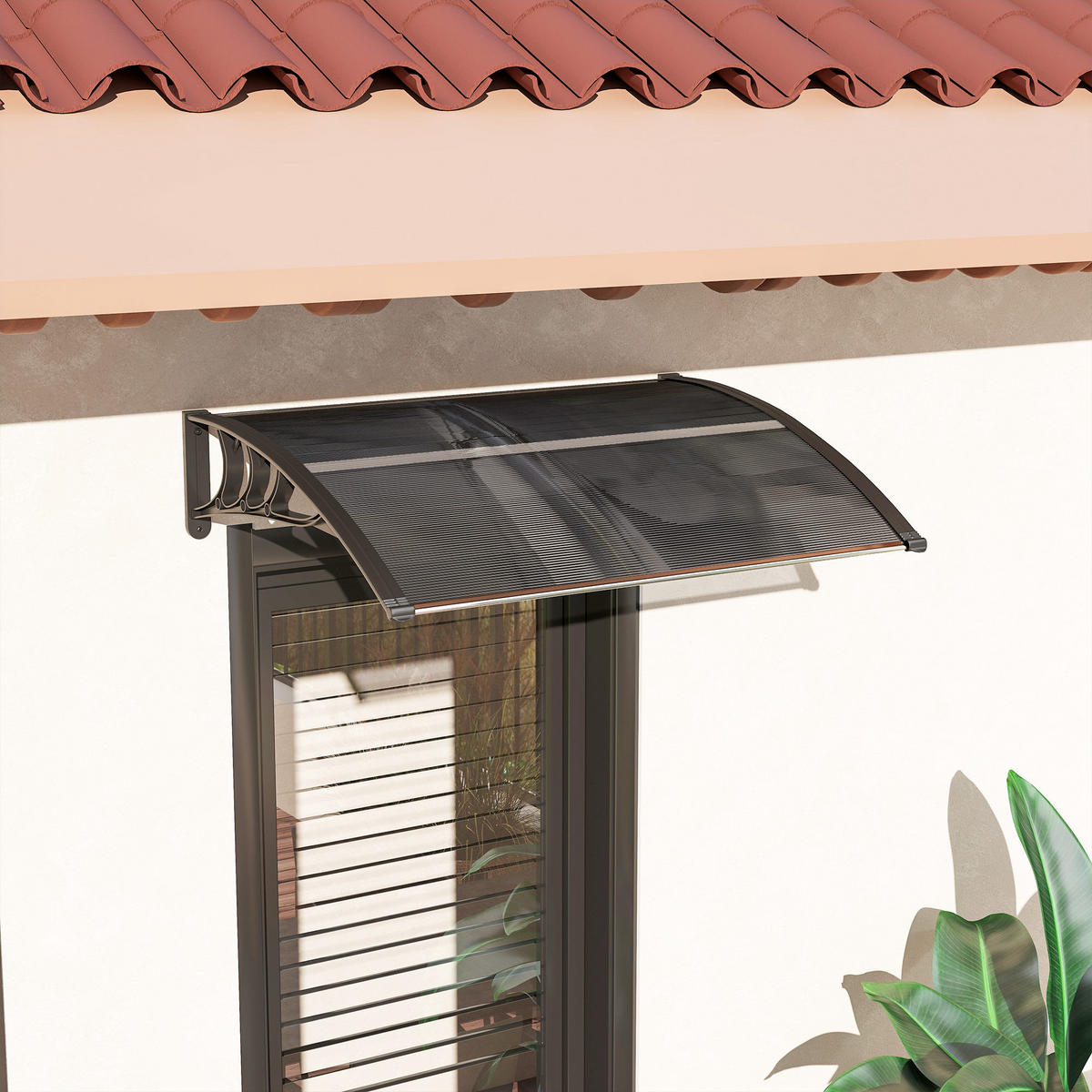 VORDACH-FÜR-HAUSTÜR Polycarbonat Schwarz - Schwarz, Kunststoff (75/23/100cm) - Outsunny