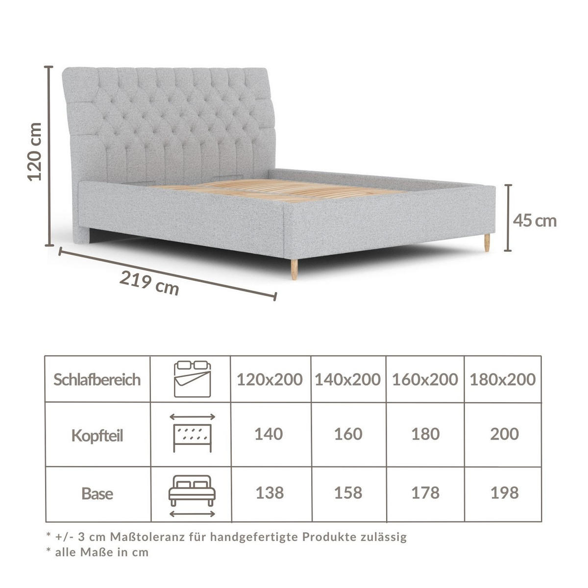 POLSTERBETT Vezzola Beige 120/200 cm im Webstoff - Beige/Naturfarben, Holz/Holzwerkstoff (120/200cm) - Maison de Reve