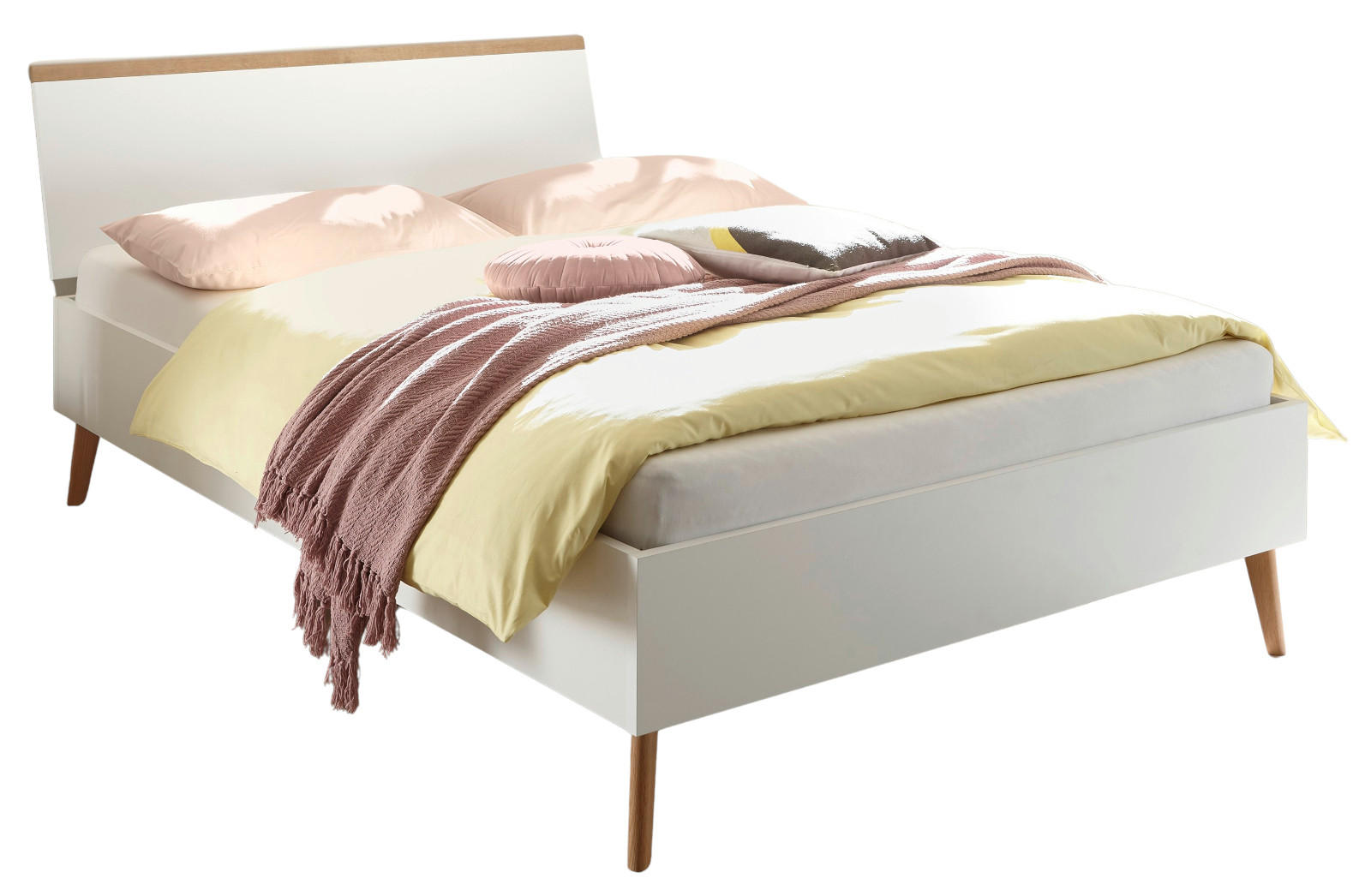 BETT weiß, Eiche Riviera, Einzelbett skandinavisch, Liegefläche 140 x 200 cm - Eichefarben/Weiß, Holzwerkstoff (140/200cm) - Furn.Design