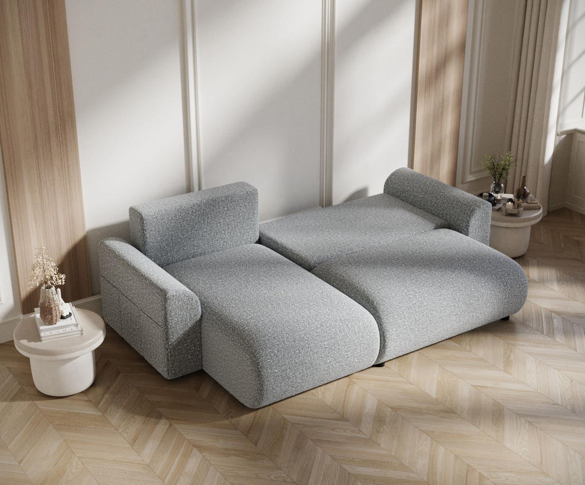 ECKSOFA MIT SCHLAFFUNKTION Bodega Grau Plüschstoff - Schwarz/Grau, Holz/Holzwerkstoff (235/138cm) - Maison de Reve