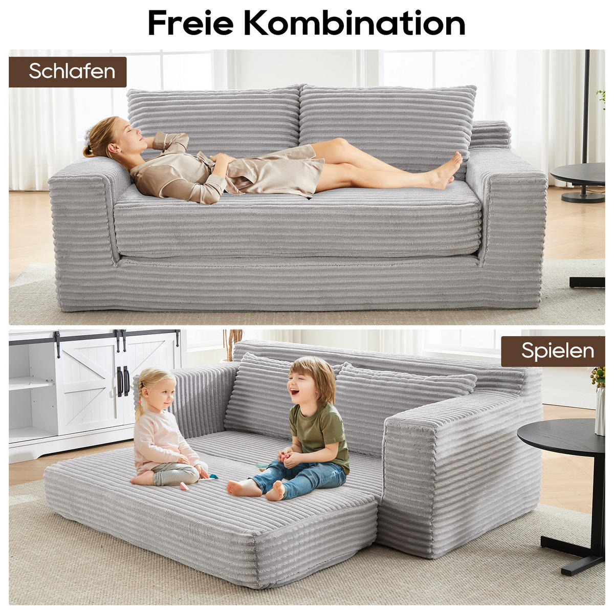 SCHLAFSOFA DE-35272 2-in-1 mit Memory-Schaum Hellgrau - Hellgrau, Textil (62/85/180cm) - ComfortXL